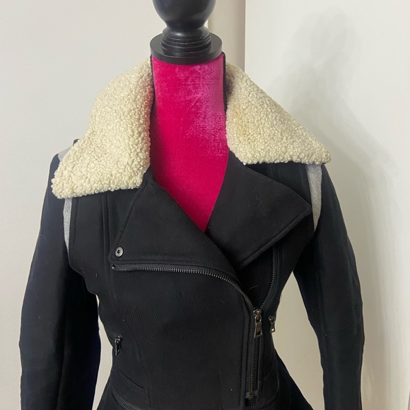 Bcbg black wool moto shearling jacket XS - Picture 2 of 7